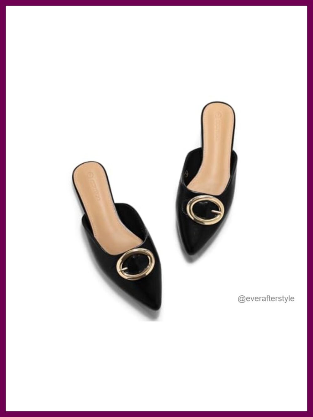 Coutgo Womens Faux Leather Flat Mules Pointed Toe Slip On Dress Shoes